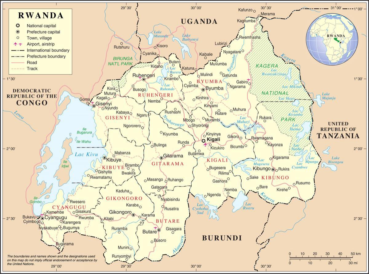 zemljevid zemljevid Ruandi okoliških državah