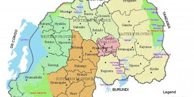 Zemljevid Ruandi z okolišev in sektorjih